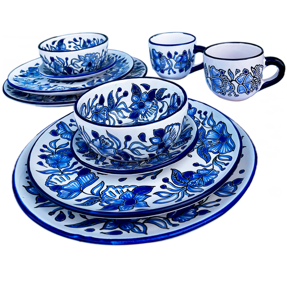 Blue and white coffee cups