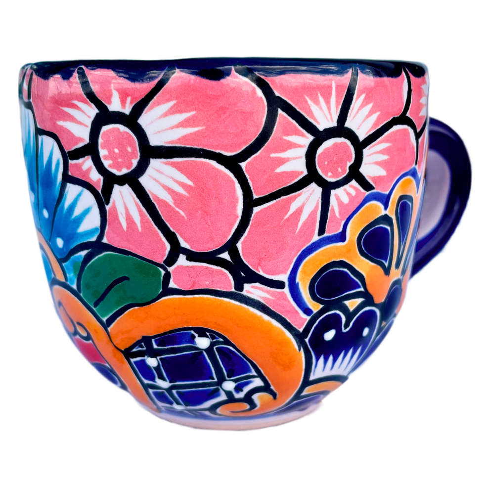 Pink flowered coffee cup
