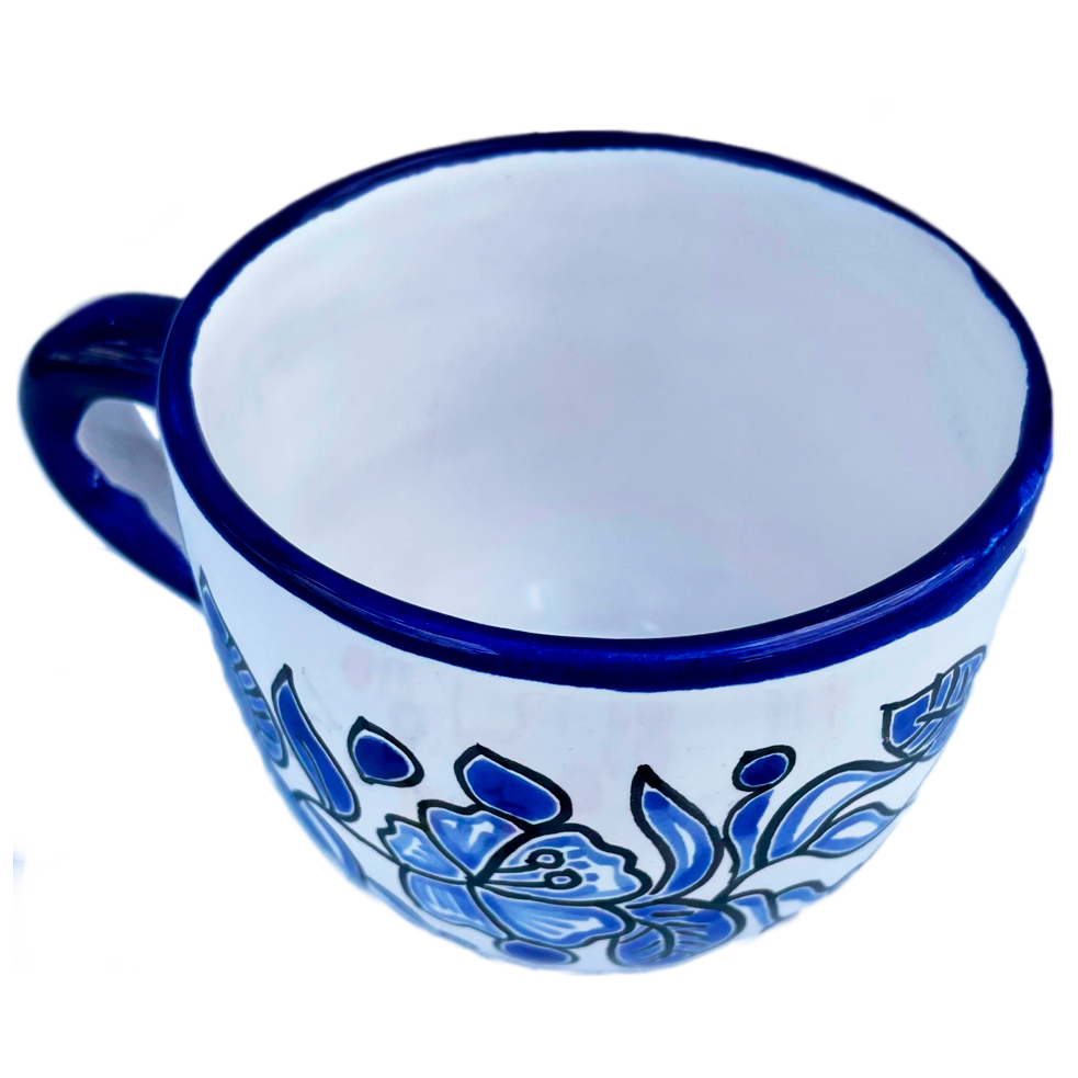 Blue and white coffee cups