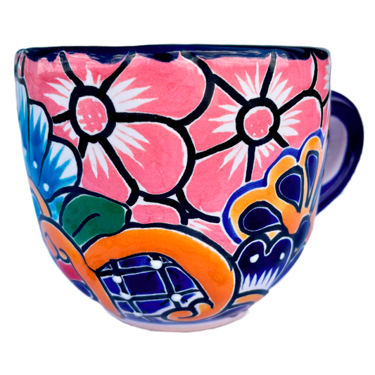 Pink flowered coffee cup