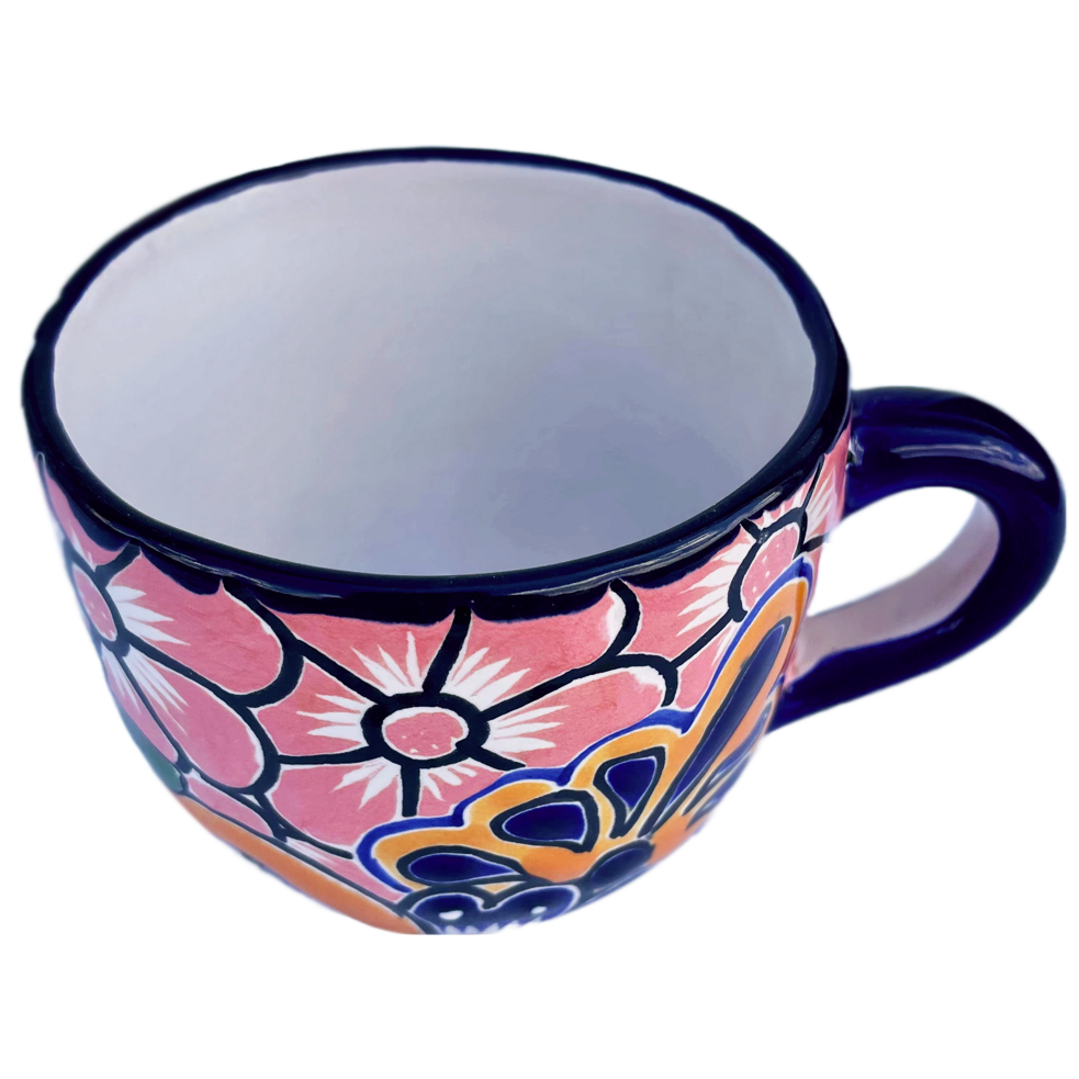 Pink flowered coffee cup