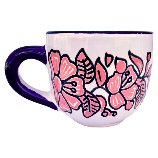 Pink and white coffee cup